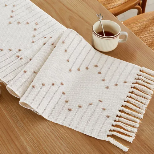 Miniatura 12 de Wracra Camino de Mesa Bohemio, Caminos de Mesa de Macramé Tejidos de Algodón Natural de 48 Pulgadas de Largo para Decoración del Hogar de Granja