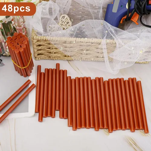 Miniatura 5 de Manarty Barra de pegamento termofusible roja ladrillo, 48 unidades de 0.27" de diámetro x 4" de largo, barras de pegamento termofusible mini de Rojo