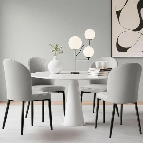 Miniatura 6 de Lamberia Juego de 2/4 sillas de comedor tapizadas resistentes a los arañazos con asiento acolchado grueso y patas de acero, sillas modernas