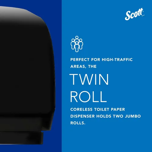 Miniatura 7 de Scott Professional Essential - Dispensador de papel higiénico Jumbo sin núcleo (09608), negro, capacidad para 2 rollos, montado en la pared, grado
