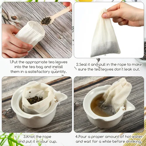 Miniatura 3 de Boao 100 filtros de té de algodón reutilizables, beige, bolsa, 4 x 6 pulgadas
