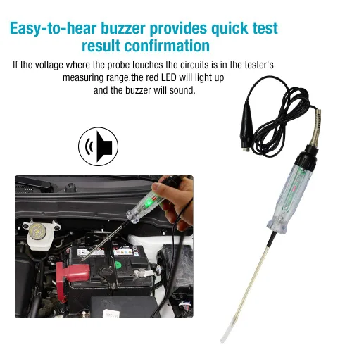 Miniatura 3 de allsun Probador de circuito audible automático, cable de perforación de cable de 6 a 12 V CC, luz de prueba de voltaje resistente, probador de luz
