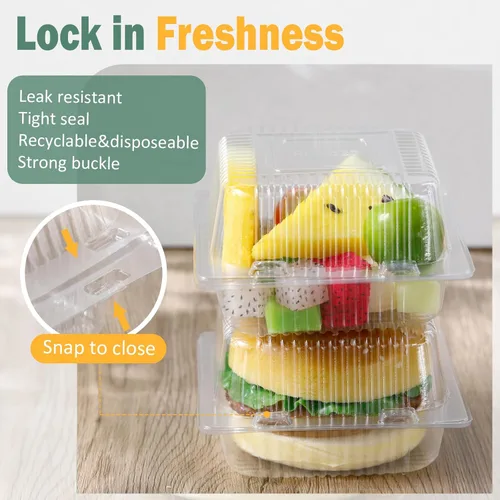 Miniatura 3 de 300 recipientes de plástico transparente para llevar, contenedores de plástico desechables de 5 x 5 pulgadas, cajas de postre con bisagras con tapas