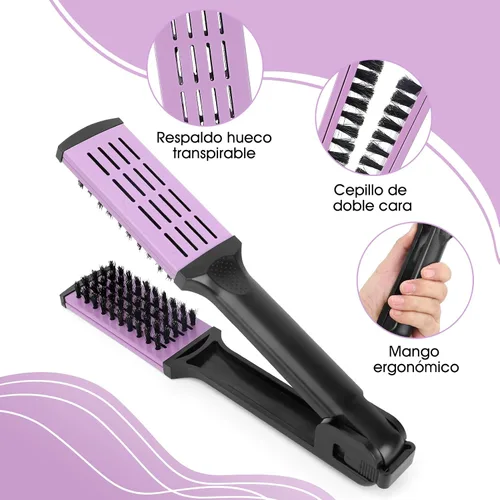 Miniatura 3 de ZJchao Peine de doble cepillo para alisar el cabello, cepillo de cerdas de doble extremo, peine alisador de abrazadera, resistente a altas