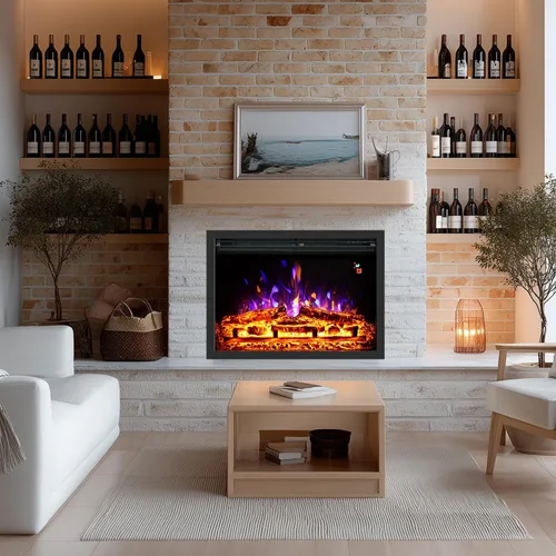 Miniatura 8 de Insertos de chimenea eléctrica de 24.5 pulgadas, brillo ajustable, termostato y temporizador, protección contra sobrecalentamiento, 750/1500 W