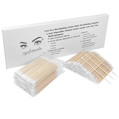 Miniatura 10 de Eyxformula 600 hisopos de algodón Microblading, hisopos de algodón puntiagudos de 4 pulgadas, puntas de precisión aplicador de palos de madera