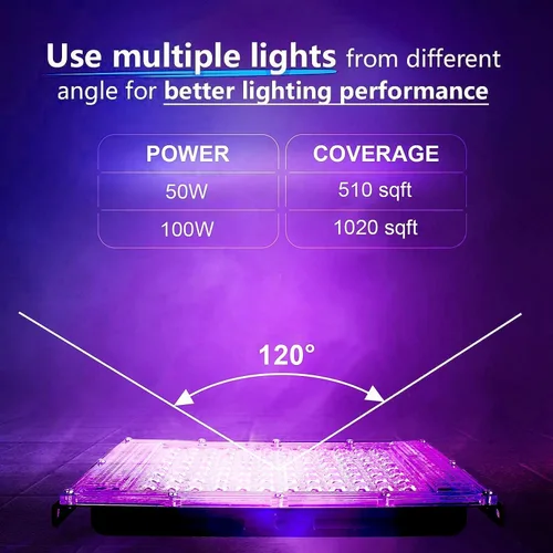Miniatura 5 de Luces Negras de 100W, Luz de Inundación de Luz Negra con Enchufe e Interruptor, para Fiesta Fluorescente, Halloween, Póster Fluorescente
