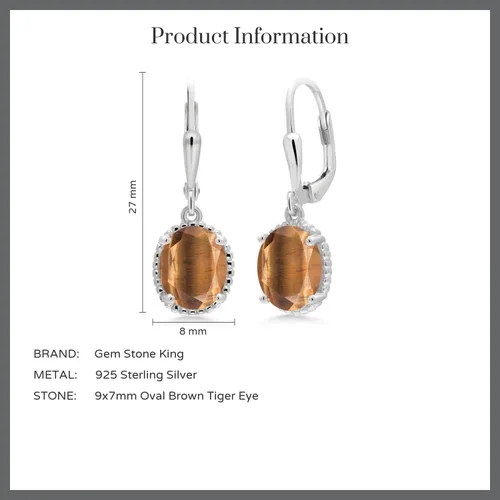 Miniatura 152 de Gem Stone King Aretes colgantes de gota para mujer, plata de ley 925, piedra natal ovalada de 0.354 x 0.276 in, joyería fina, regalos para ella