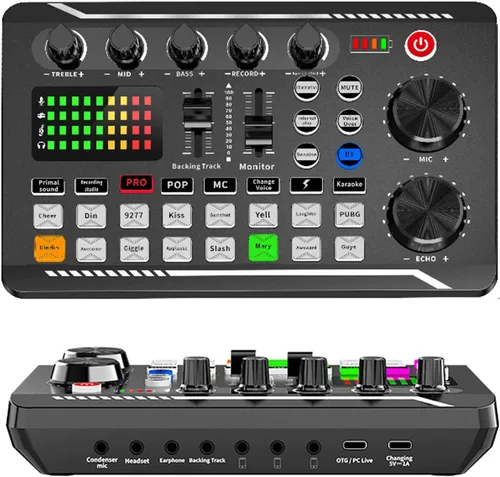 Mezclador de audio, mezclador de audio profesional, cambiador de voz, tarjeta de sonido en vivo, reducción de ruido Bluetooth, cambiador de voz,