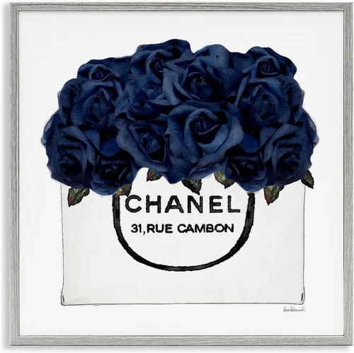 Stupell Industries Elegante bolsa de moda con rosas azul marino en glamour, diseñada por Amanda Greenwood - Arte de pared enmarcado gris, 24 x 24