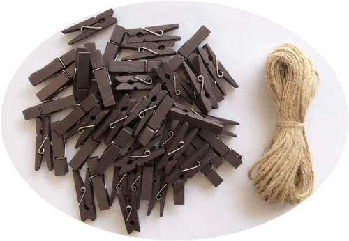 Miniatura 6 de 50 piezas de pequeñas pinzas de madera para fotos con cordel de yute, mini pinzas para ropa para manualidades, decoración, secado de ropa, 50 piezas