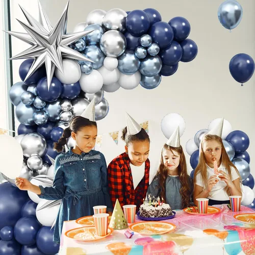 Miniatura 7 de Kit de arco de globos azul plateado, guirnalda de globos azul marino plateado con globos metálicos azul claro plateado globos de papel de aluminio