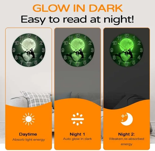 Miniatura 6 de The Geeky Days Reloj colgante de sirena con luna llena que brilla en la oscuridad, funciona con pilas, de cuarzo silencioso luminoso de 15 pulgadas