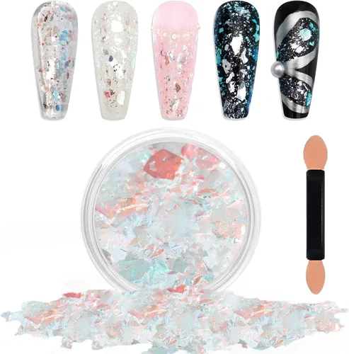 Miniatura 9 de Laza Copos de Camaleón Azul Verde para Uñas, Láminas de Uñas de Ópalo Irregulares, Láminas de Uñas de Confeti Gruesas, Lentejuelas de Cambio