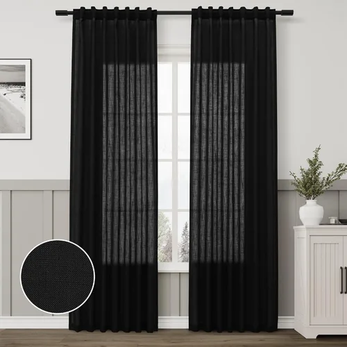 Miniatura 50 de Aersas Aqua Green Linen Curtains 84 Inches Long 2 Panels Set Back Tab Rod Pocket Living Room Curtain Farmhouse Rustic Light Filtering Hook Drapes