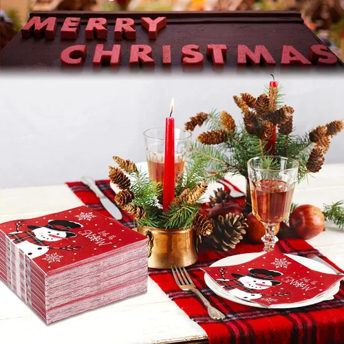 Miniatura 7 de 100 PIEZAS Servilletas de Papel de Navidad Muñeco de Nieve Deja que Nieve Servilletas Desechables Servilletas de Almuerzo de Invierno Servilleta