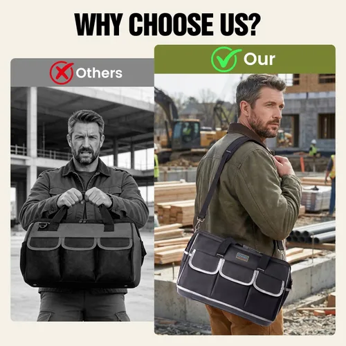 Miniatura 7 de Bolsa de herramientas de boca ancha de 17 pulgadas con parte inferior suave impermeable, organizador de bolsa de herramientas con múltiples