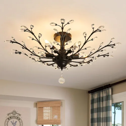 Miniatura 12 de CVKASH Candelabro de Cristal de Rama de 3 Luces Pequeño Montaje al Ras Colgante Vintage Iluminación Colgante Estilo Granja Accesorio de Luz