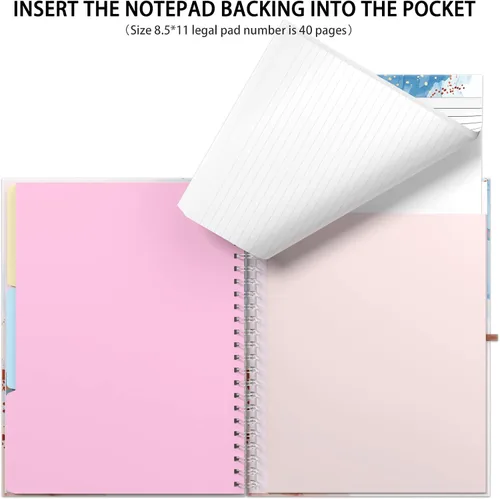 Miniatura 6 de Rimilak Spiral Clipboard Folio with Refillable Lined Notepad, 14.5 x 9.8 In, Hardcover Cover with 5 Interior Pockets, Elastic Band and Pen Loop