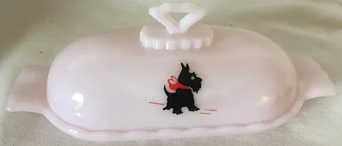 Miniatura 6 de Butterdish - 1 palo ovalado - Patrón Anna - Exclusivo Rosso - Hecho en Estados Unidos - Mosser Glass USA (corona toscana con gato negro)