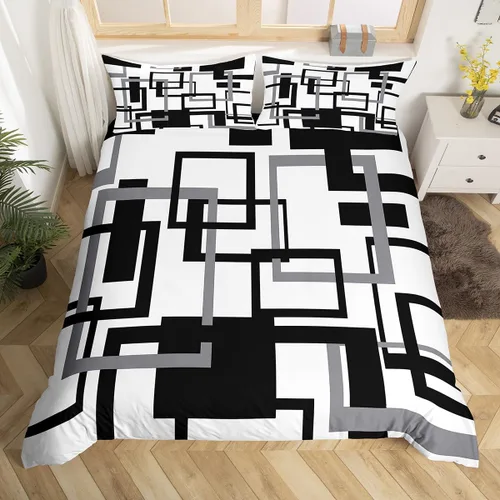 Miniatura 22 de Erosebridal Funda de edredón a rayas color negro y beige, funda de edredón bohemia moderna geométrica abstracta para mujeres, hombres y adultos