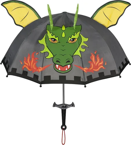 Kidorable Paraguas gris de Dragon Knight para niños con mango de espada divertida, alas de dragón emergentes