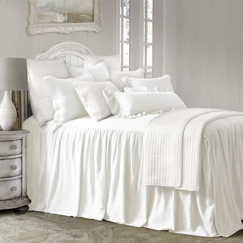 Miniatura 12 de HiEnd Accents Luna - Juego de ropa de cama de lino lavado de 3 piezas con falda con volantes y fundas de almohada, tamaño King, romántico