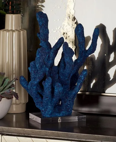 Miniatura 2 de Deco 79 Polystone - Escultura decorativa de coral texturizada, estatua porosa para decoración del hogar con base acrílica, figura decorativa de 10 x