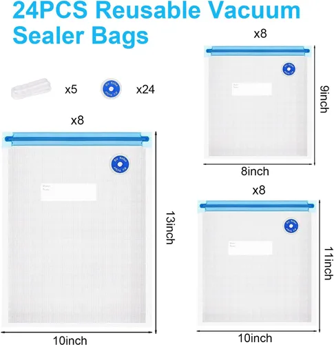 Miniatura 2 de Bolsas selladoras al vacío reutilizables sin BPA (8 x 9 pulgadas, 10 x 11 pulgadas, 10 x 13 pulgadas)