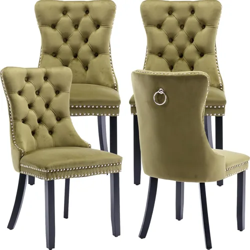 Miniatura 159 de ODUSE-DAILY - Juego de 4 sillas de cocina y comedor de terciopelo beige, tapizadas en tela, respaldo alto con alas, anilla metálica, estructura
