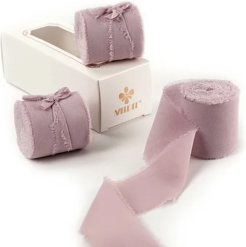 MEEDEE Cinta de Gasa Deshilachada Rosa Empolvado de 2 Pulgadas Cintas de Gasa con Flecos Cintas Rosa Empolvado para Manualidades Cinta de Gasa de