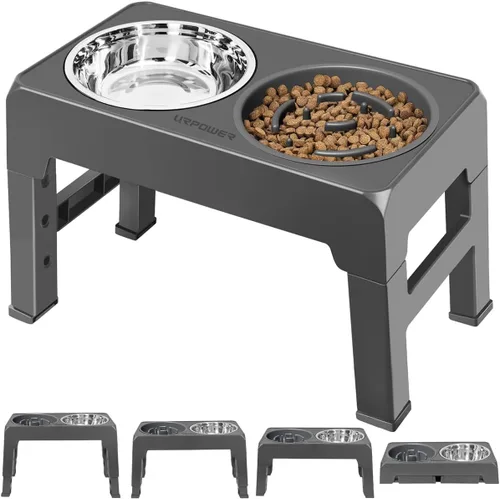 Miniatura 8 de URPOWER Cuencos elevados para perros, soporte elevado ajustable de 4 alturas con 2 cuencos grandes de acero inoxidable para alimentos y agua