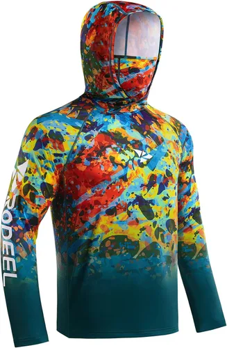 Miniatura 7 de Rodeel - Camisa de pesca para hombre con manga larga, UPF 50+, rendimiento de alto rendimiento para senderismo, con máscara, protección UV