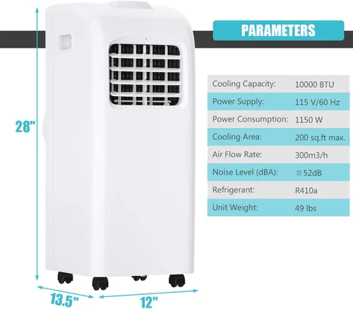 Miniatura 7 de COSTWAY 8000 BTU - Aire acondicionado transportable, 3 en 1, enfriador de aire con deshumidificador incorporado, modo de ventilador, modo