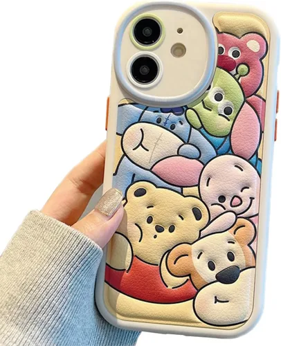 Miniatura 9 de Compatible con iPhone 15 Plus, Funda de Dibujos Animados, Funda Kawaii de Oso Lindo de Silicona 3D con Correa, TPU Suave, Protectora y a Prueba