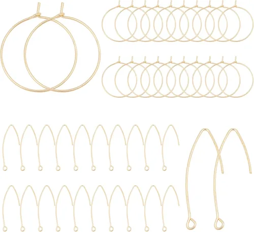 Miniatura 19 de SUNNYCLUE 1 Caja 100Pcs Ganchos de Pendiente Franceses Chapados en Oro Real de 18K, Pendientes de Anillo de Pescado, Alambres de Acero Inoxidable