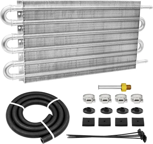 Miniatura 10 de Kit enfriador de transmisión de tubos y aletas Ultra-Cool de 4 pasos universal 402 de aluminio negro con kit de enfriador de aceite de 5/16