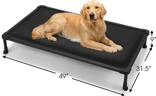 Miniatura 6 de Veehoo Cama elevada para perros a prueba de masticación, catre elevado duradero para mascotas con tapete impermeable relleno de algodón de Negro