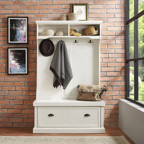 Miniatura 7 de Crosley Furniture - Hall Tree- Mueble para pasillo, Madera, Blanco gastado