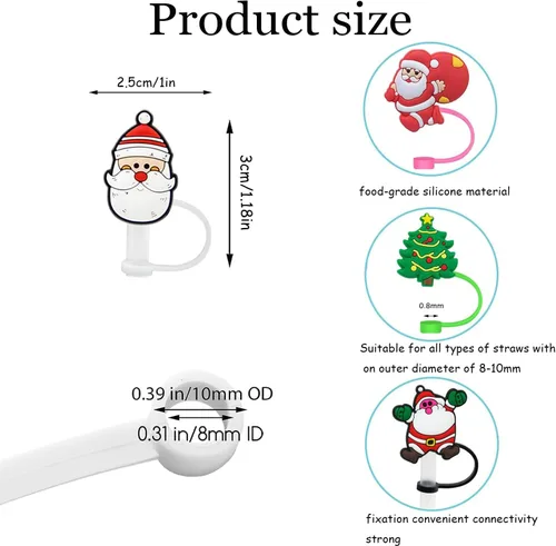 Miniatura 2 de 12 fundas de popote para copa Stanley, cubierta de paja de silicona de Navidad, compatible con vaso Stanley de 30 y 40 onzas, lindo árbol de Navidad
