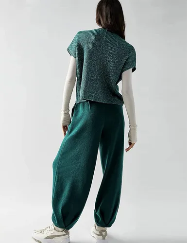 Miniatura 4 de Auciho Women's Sweater Sets Two Piece Outfits Knit Lounge Set Pullover Tops Harem Pants Matching Clothes Set