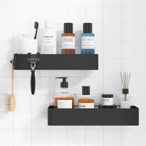Miniatura 11 de Kitsure Organizador de ducha – Paquete de 2 organizadores de ducha adhesivos, estantes de metal inoxidables, organizadores de baño sin taladrar