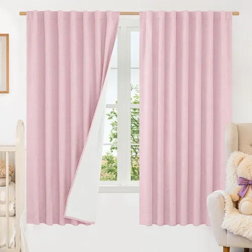Miniatura 73 de LAMIT Cortinas de lino natural 100 % opacas para ventana, para dormitorio, 45 pulgadas, cortinas térmicas con textura de lino estilo granja