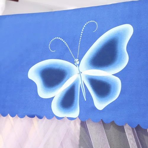 Miniatura 3 de Mengersi Cortina de cama con poste de cuatro esquinas de princesa para niñas, adultos y niños (tamaño matrimonial, mariposa azul)