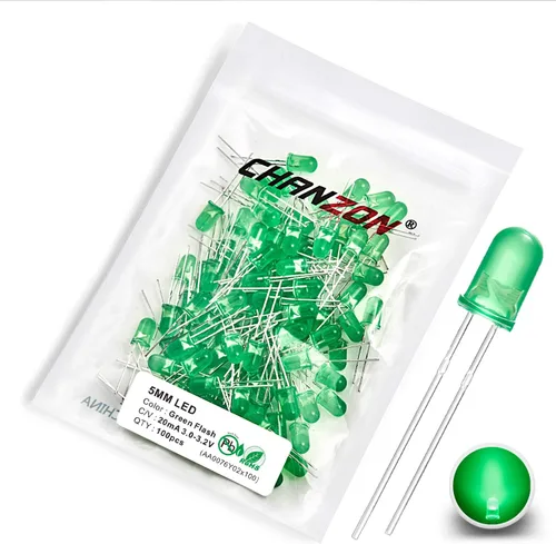 Chanzon 100 unids 0.197 in parpadeante verde LED diodo luces 1.5Hz intermitente (lente difusa redonda DC 3V 20mA) iluminación brillante bombillas G)