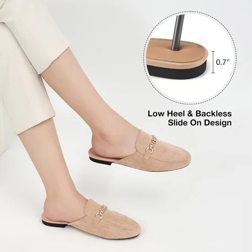 Miniatura 6 de Zapatos planos con hebilla para mujer: zapatos clásicos de ante sin cordones, con puntera cerrada, sin espalda, mocasines 2025