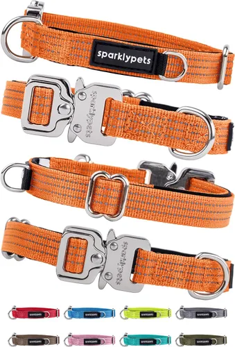 Miniatura 26 de SparklyPets Collar de perro ancho de servicio pesado con hebilla cromada de liberación rápida, collar táctico grueso para perro con rayas Azul