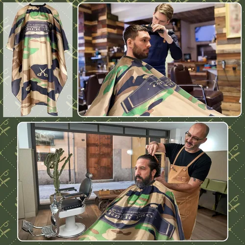Miniatura 7 de FEBSNOW Capa de Barbero Impermeable Profesional para Corte de Cabello Cepillo Quitapelusas de Cuello para Corte de Pelo Verde Militar Salón Barba
