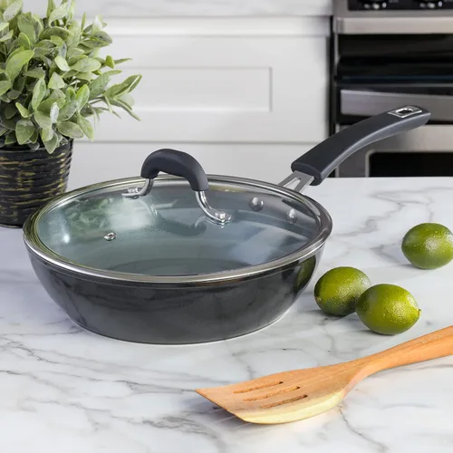 Miniatura 5 de Kenmore Arlington Sartén de aluminio de 3.5 cuartos de galón con tapa y tapa - Diamante negro