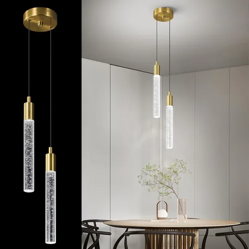 Miniatura 10 de Iluminación de Isla de Cocina Accesorio de Luz Moderna Lámpara Colgante Dorada Regulable LED Acabado de Latón Mini Luces Colgantes de Cristal